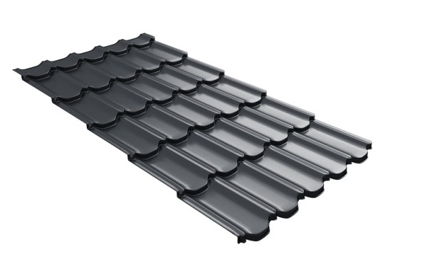 Металлочерепица квинта плюс с 3D резом 0,5 Satin RAL 7024 мокрый асфальт купить в Сусумане